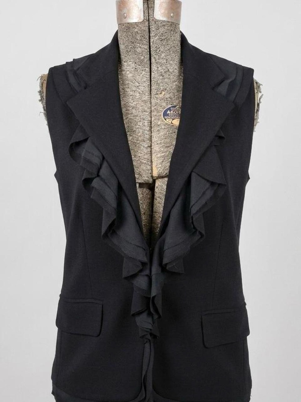 Alice + Olivia Black Ruffle-Front Sleeveless Blazer Vest